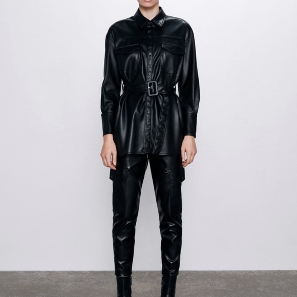 ZARA‎ BELTED FAUX LEATHER JACKET